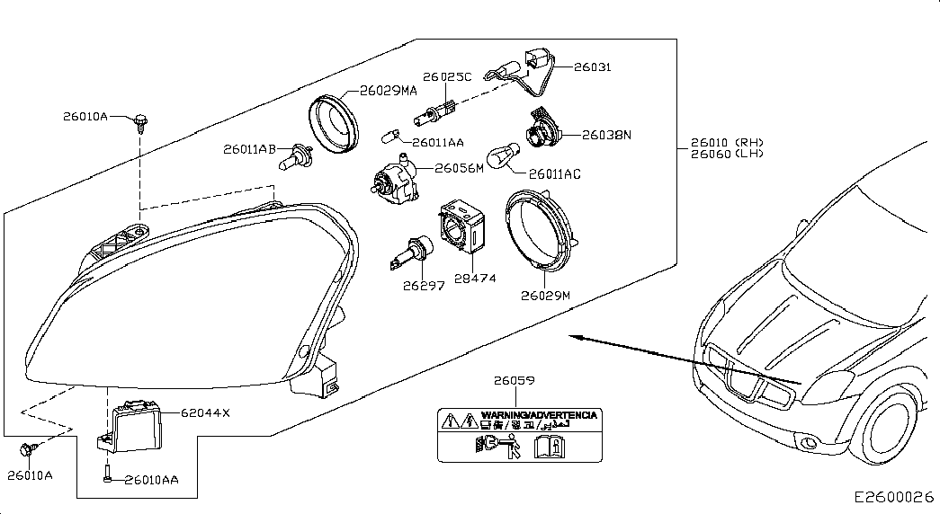 NISSAN 26298-5X00A - Bec, far principal parts5.com