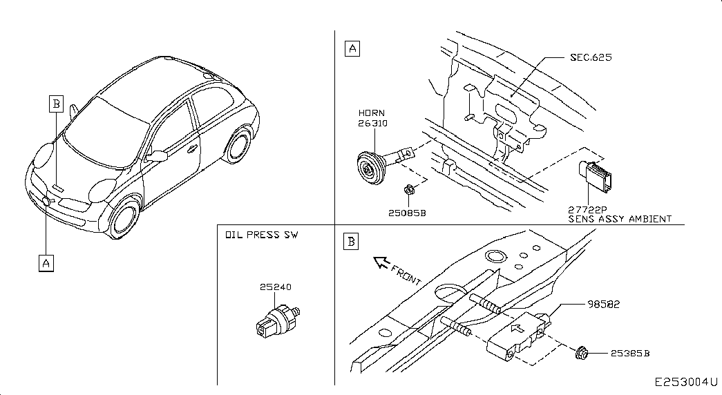 NISSAN 25240-70J0E - Czujnik, ciśnienie oleju parts5.com