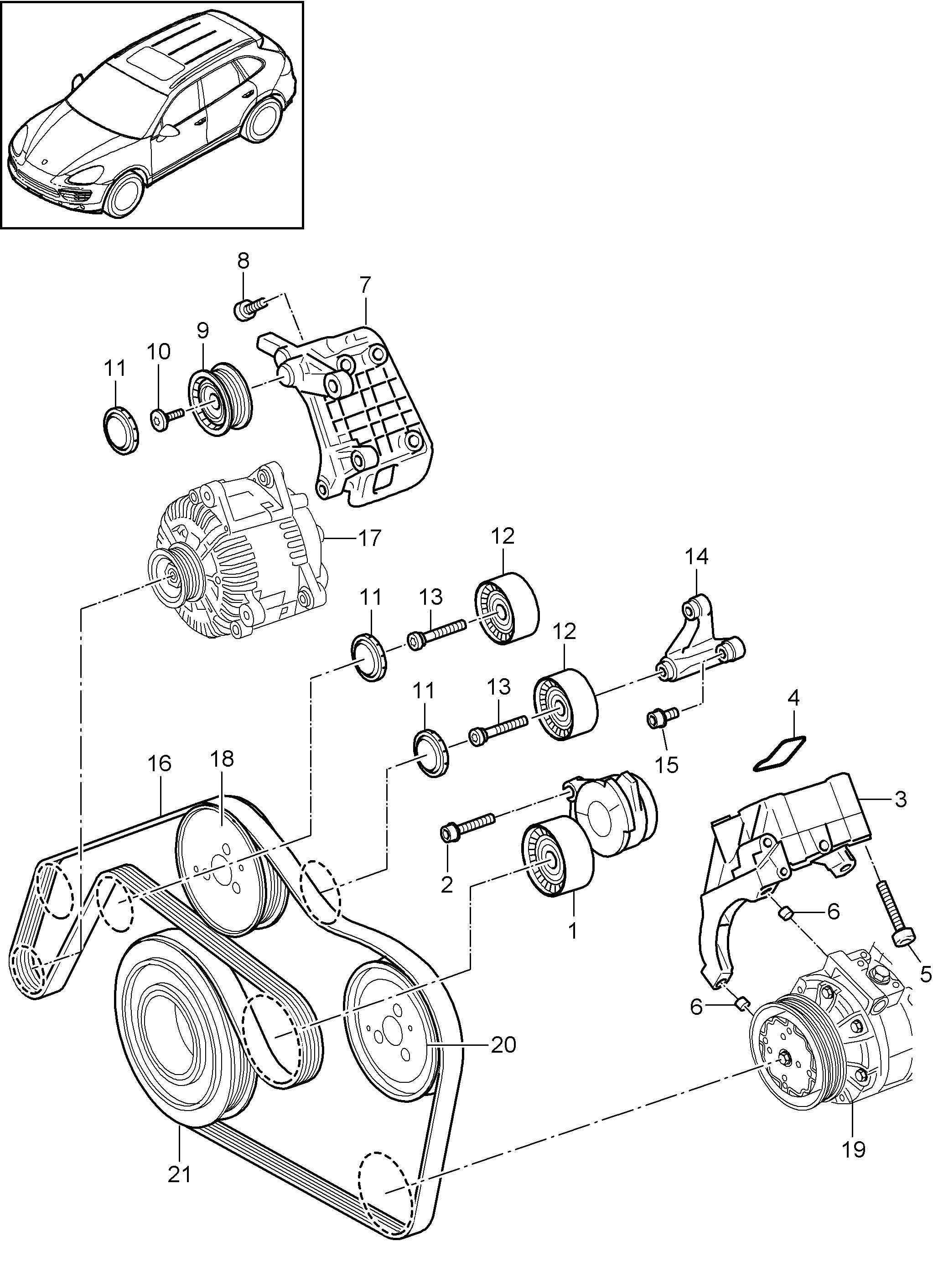 Porsche 955 102 119 21 - Vratná / vodiaca kladka rebrovaného klinového remeňa parts5.com