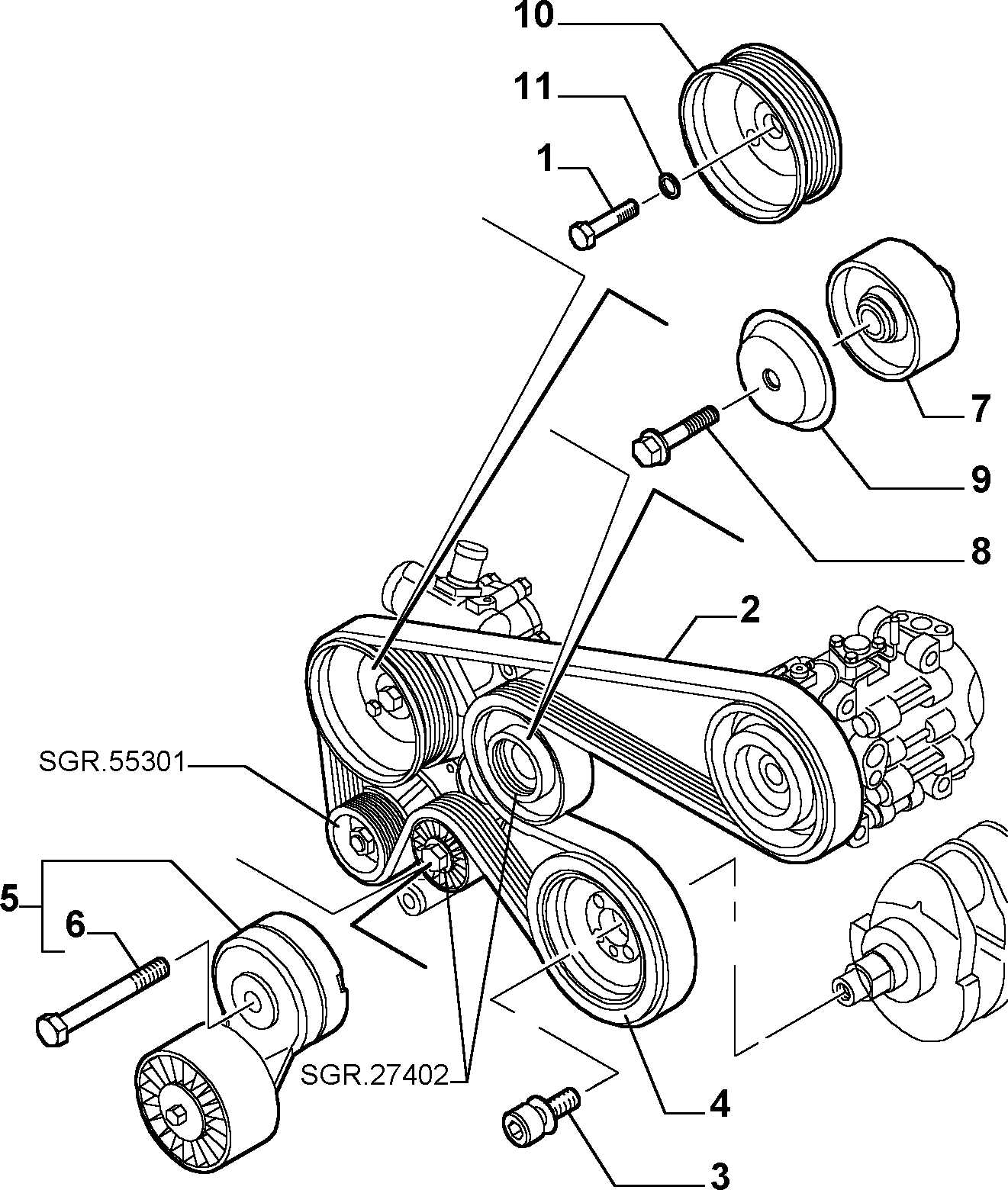 Lancia 55184055 - Deflection / Guide Pulley, v-ribbed belt parts5.com