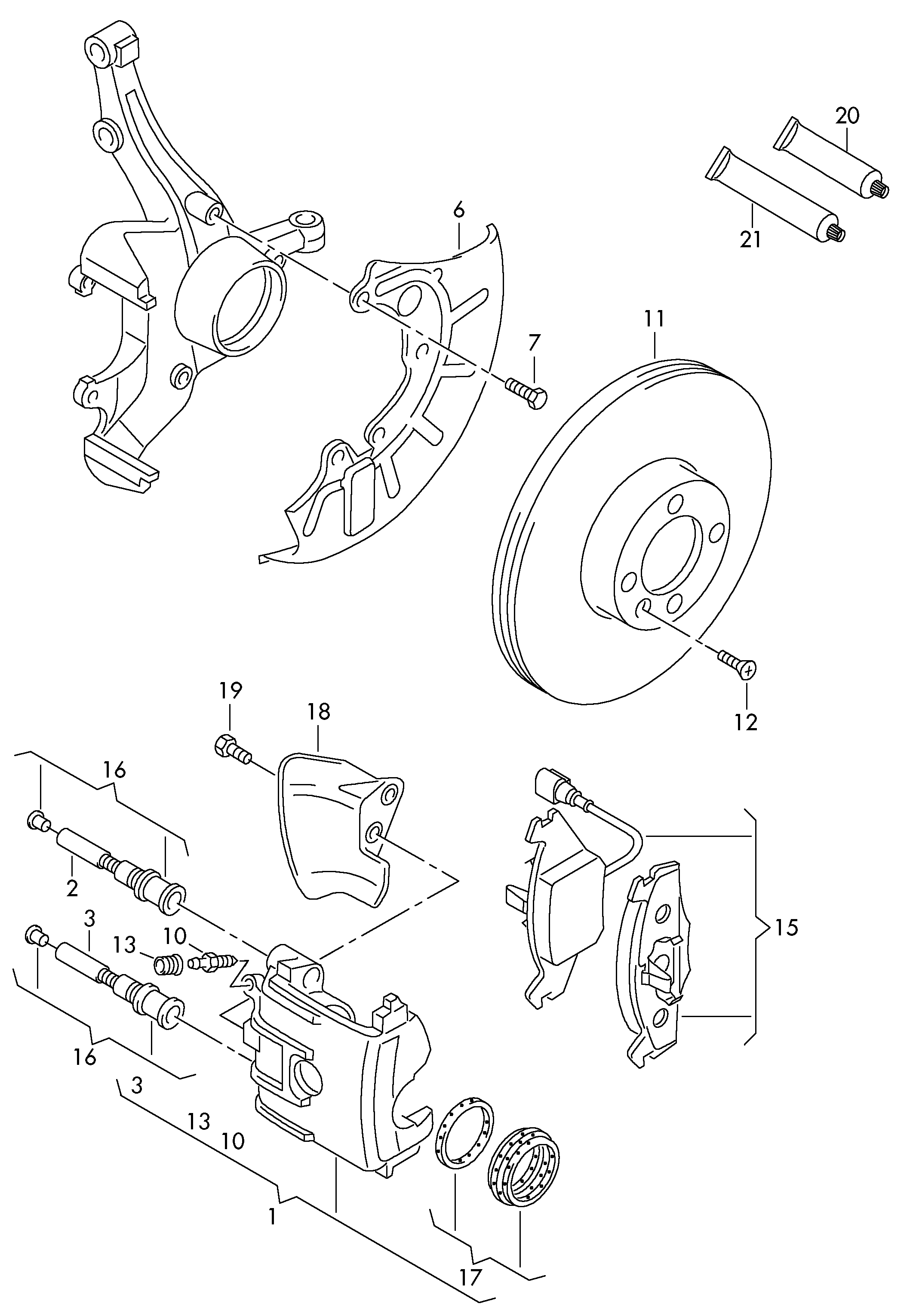 VW 8V0 698 647 - Komplet vodilnih tulk, sedlo zavore parts5.com