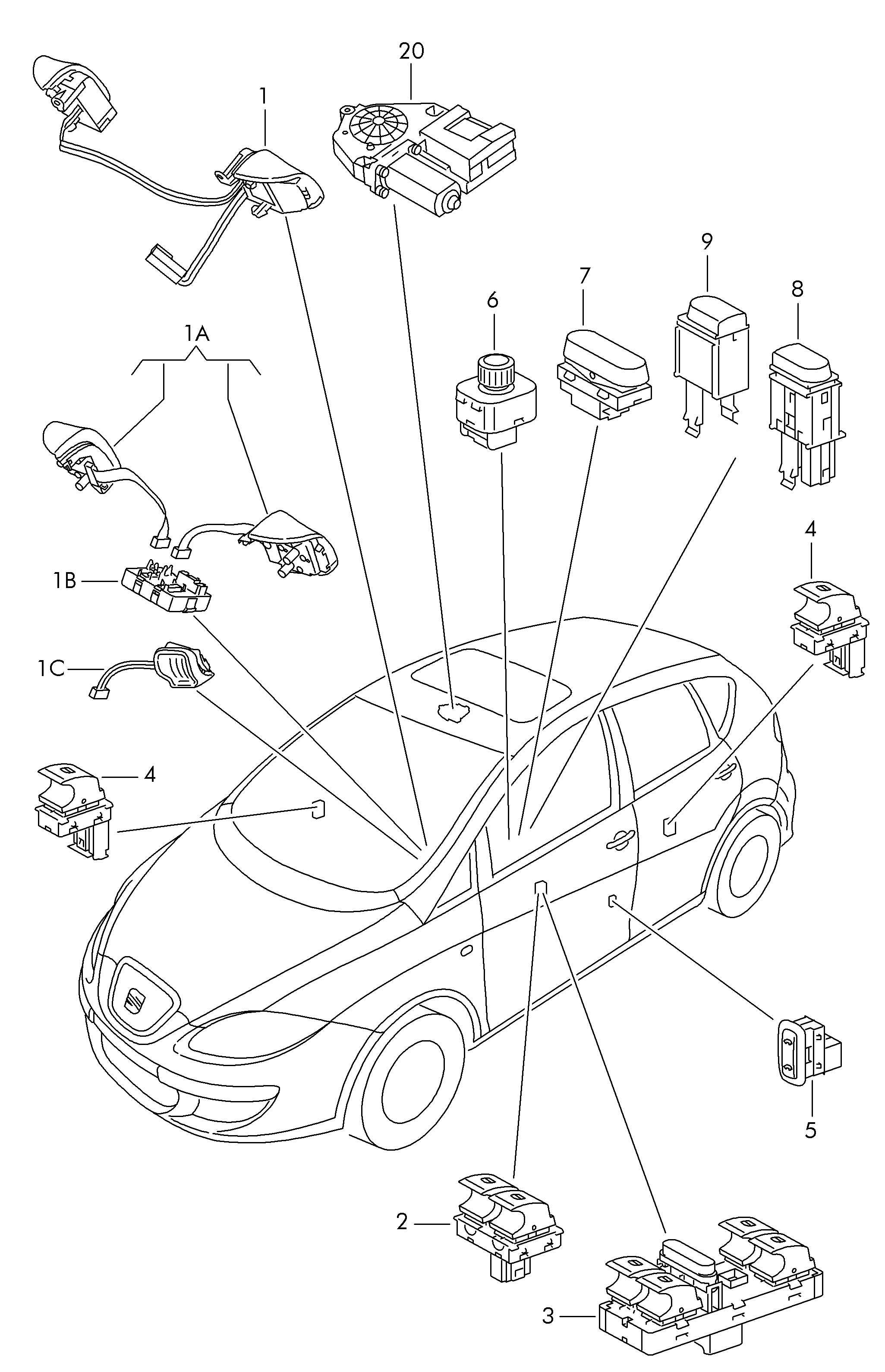 Seat 1K4 959 857C - Stikalo, odpiralo za okno parts5.com