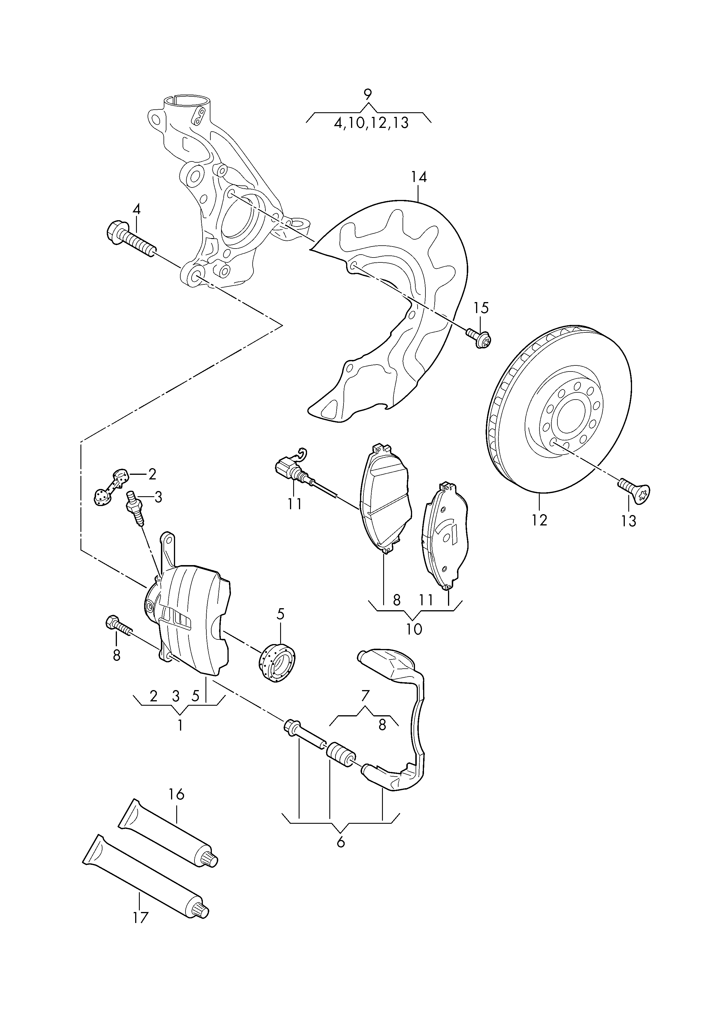 VW JZW698302CF - Тормозные колодки, дисковые, комплект parts5.com