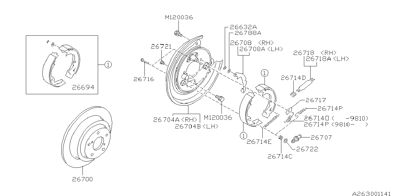 Subaru 26694AE030 - Fékpofakészlet, rögzítőfék parts5.com