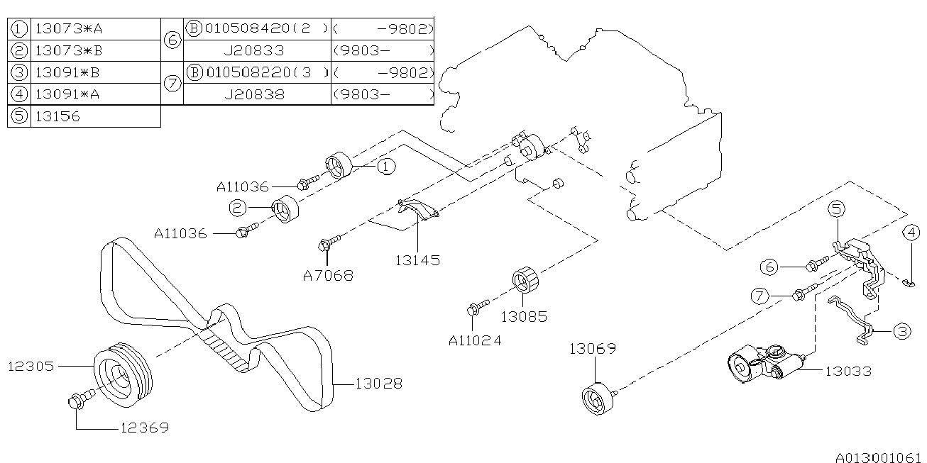 Subaru 13073-AA180 - Obehová / vodiaca kladka ozubeného remeňa parts5.com