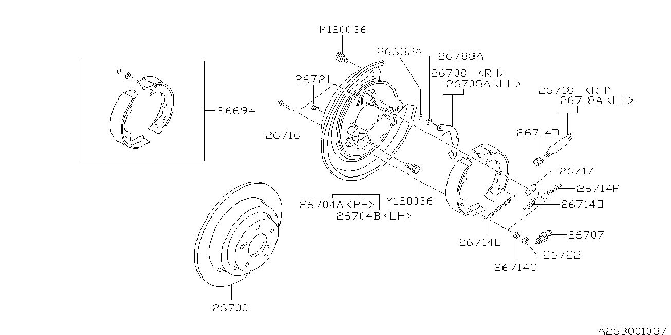 Subaru 26698AC000 - Sada brzdových čelistí, parkovací brzda parts5.com