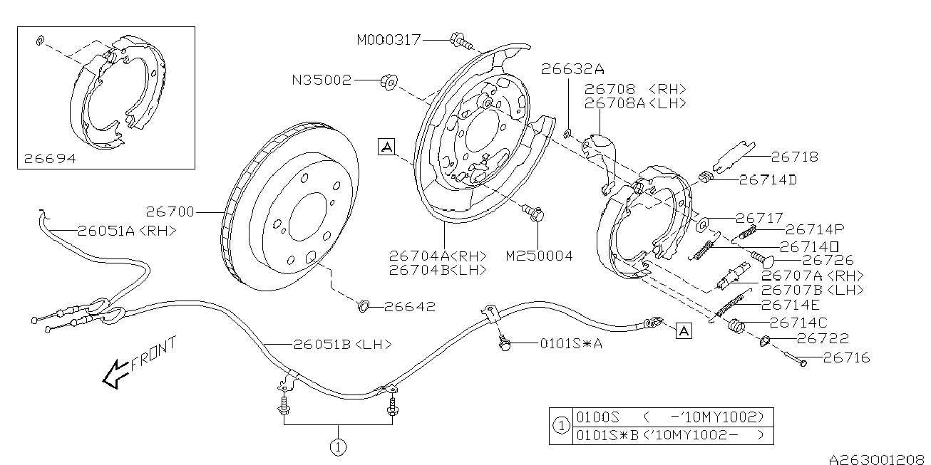 Subaru 26694XA01A - Комплект тормозов, ручник, парковка parts5.com