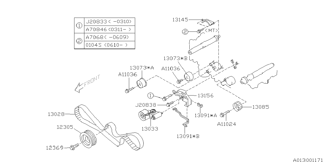 Subaru 13033-AA040 - Tensioner Pulley, timing belt parts5.com