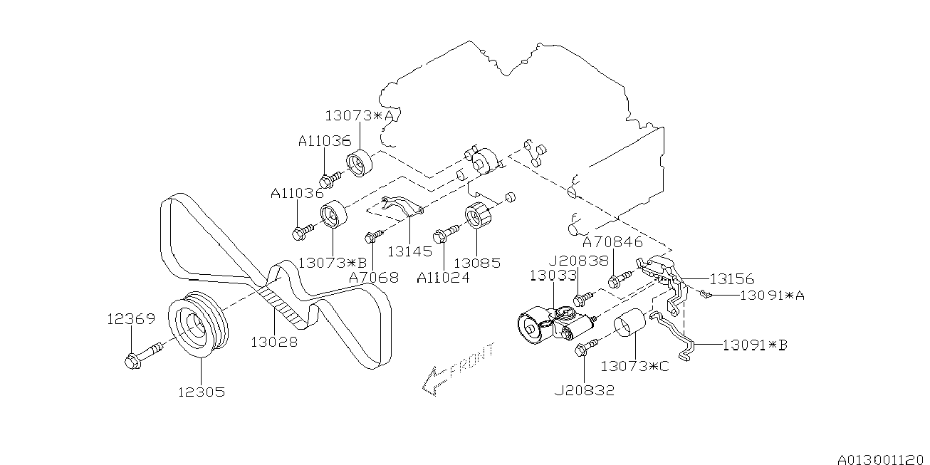 Subaru 13073-AA200 - Rola ghidare / conducere, curea distributie parts5.com