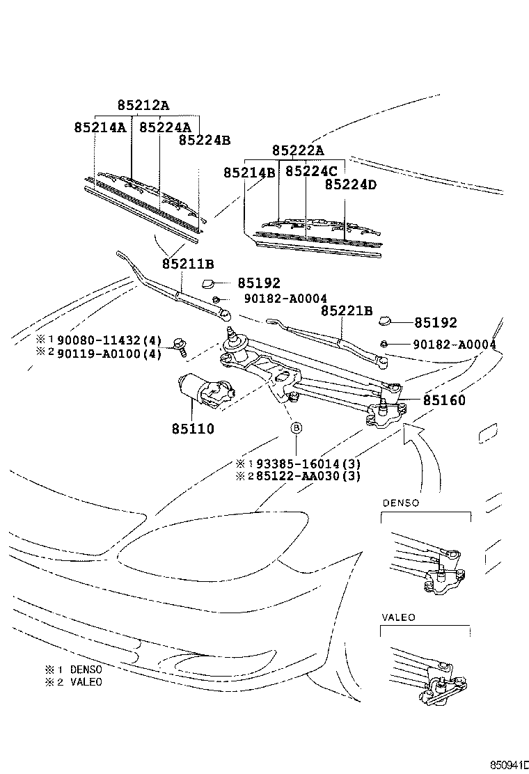 TOYOTA 85222-AA040 - Stieracia liżta parts5.com