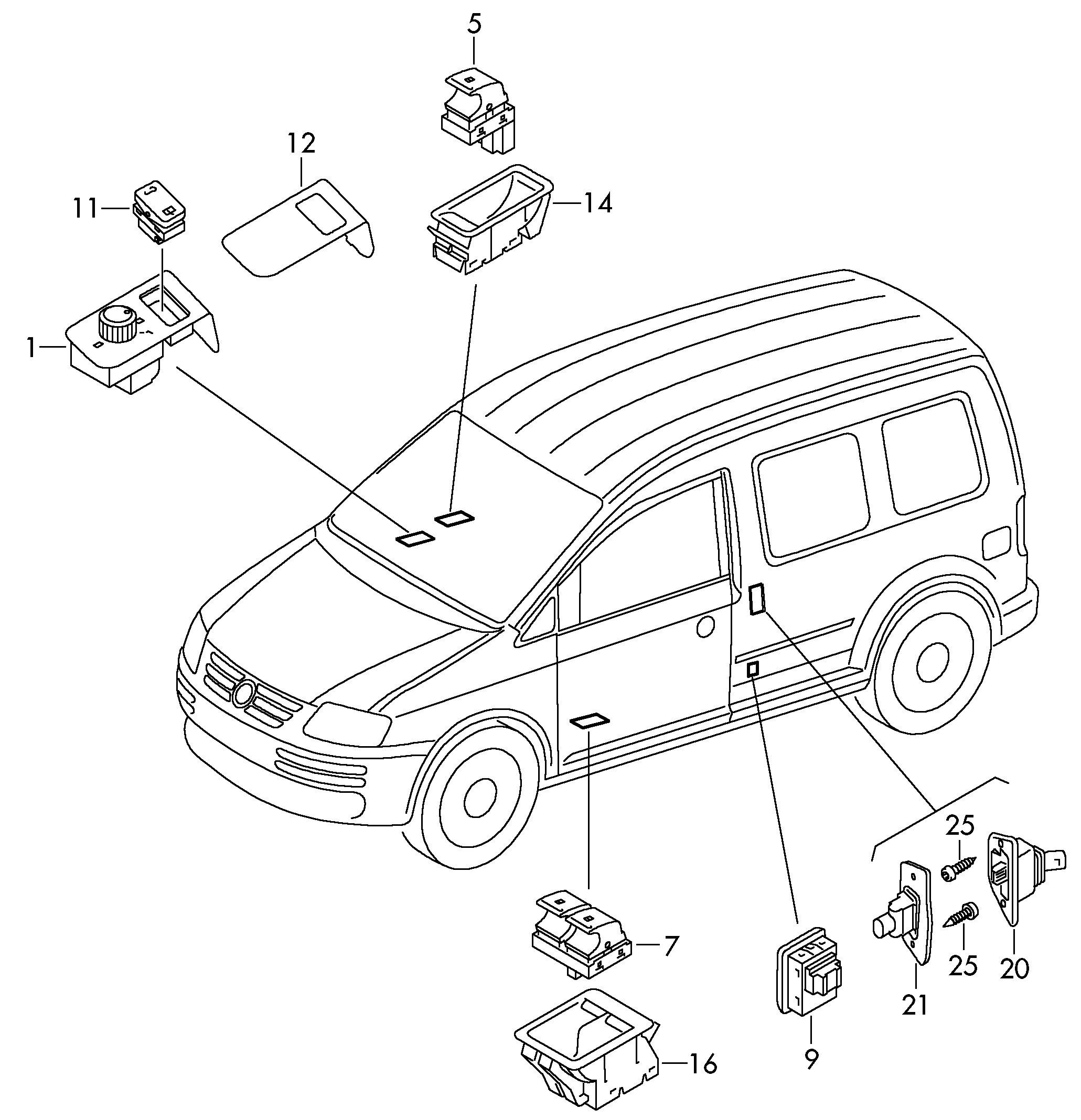 VW 1K3959857C - Comutator,macara geam parts5.com